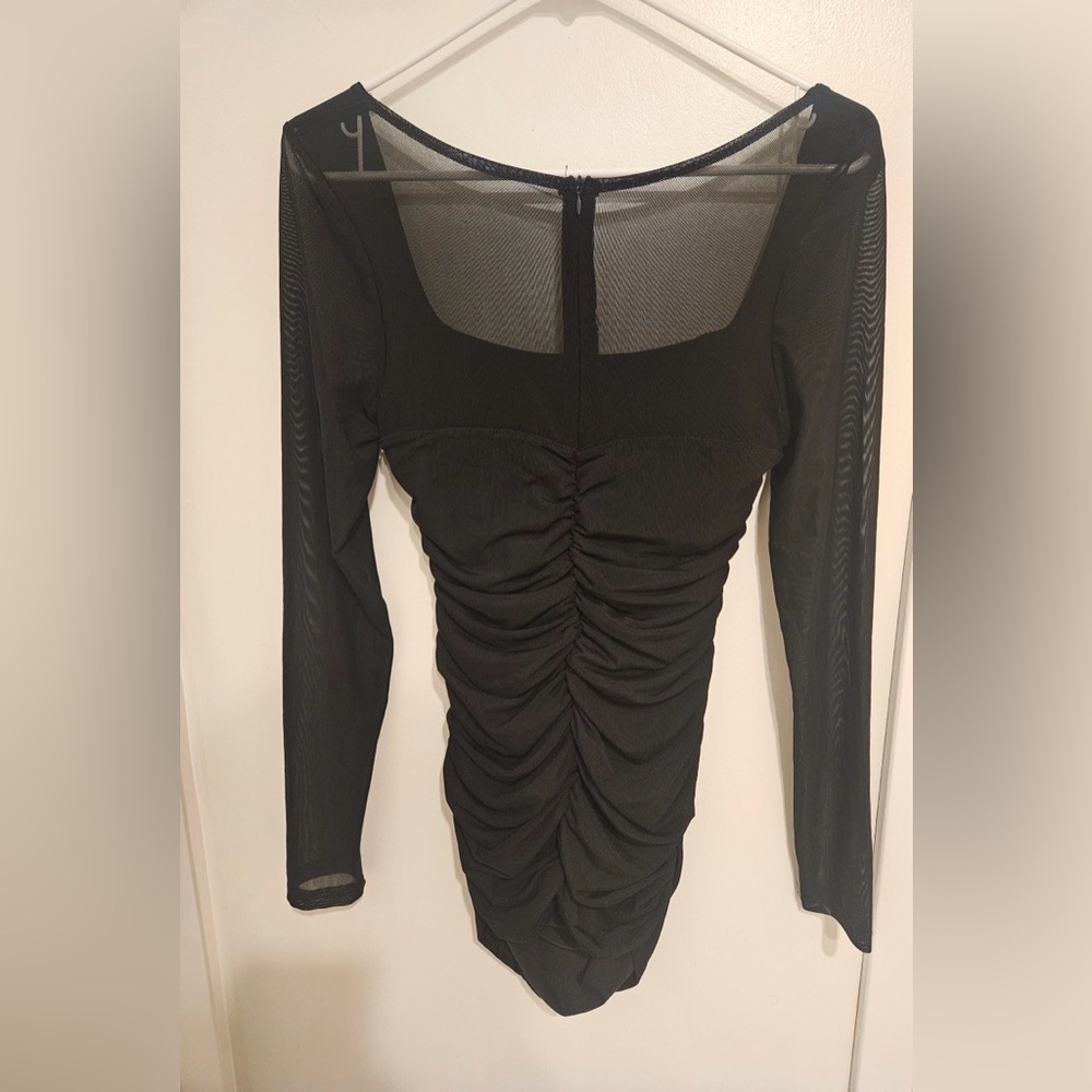 Elegant Black Ruched Long Sleeve Dress